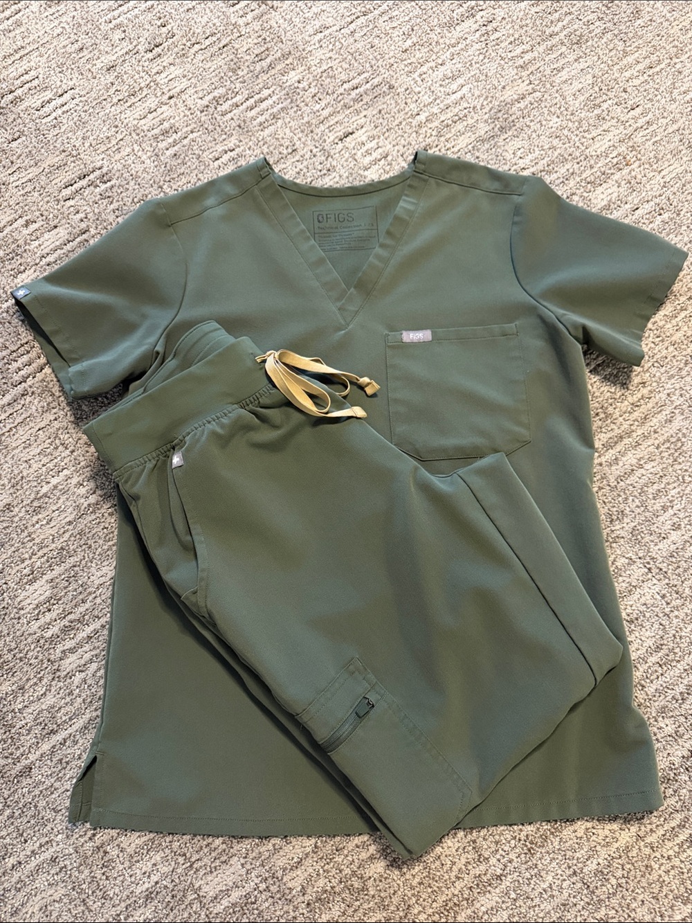 Figs Olive Green V-Neck Scrub Top with Chest Pocket
